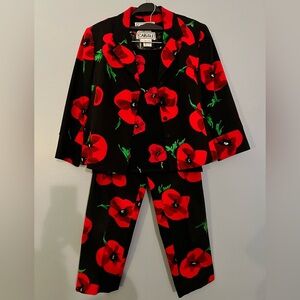 🌺 Carlisle Red Poppy Floral 3-Piece Set Blazer, Tank & Pants (Sizes 6/8/L)